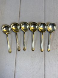 6 Sterling Silver Soup Spoons, Gorham Silver, Plymouth Pattern, Monogrammed 'LS', 120 Grams, Lot B