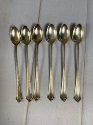 6 Sterling Silver Iced Tea Spoons, Gorham Silver, Plymouth Pattern, No Monogram, 140 Grams, Lot A