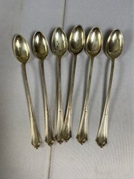 6 Sterling Silver Iced Tea Spoons, Gorham Silver, Plymouth Pattern, No Monogram, 145 Grams, Lot B