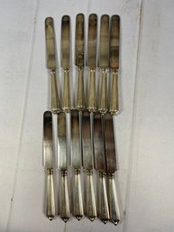 12 Sterling Silver Dinner Knives, Gorham Silver, Plymouth Pattern, Monogrammed 'LS', 915 Grams