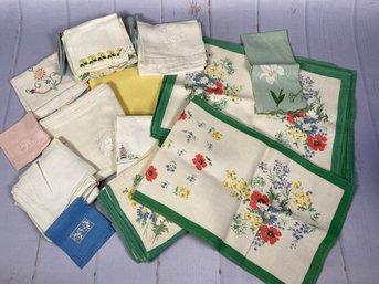 Miscellaneous Vintage Linens, Handkershiefs, Napkins, Placemats & Runners, Embroidery