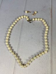 Classic Pearl Necklace And Earrings In Box Marked Perlas Majorica