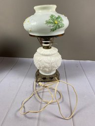 Spectacular Vintage Painted Milk Glass Electrified Hurricane Lamp