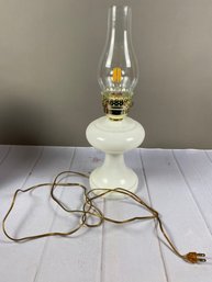 Vintage Or Antique Electrified Milk Glass Oil Lamp With Decorative Bulb