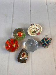 Lot Of Miscellaneous Knick Knacks And Trinkets- Including Three Paperweights, A Stone, And A Decorative Egg