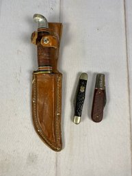 Awesome Western Cutlery Sheath Knife, A Camillus Boy Scout Pocket Knife & Barlow Pocket Knife