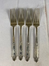 Four Antique Sterling Silver Dinner Forks By Whiting Manufacturing Corp, Cinderella Pattern (292 Grams)
