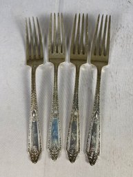 Four Antique Sterling Silver Dinner Forks By Whiting Manufacturing Corp, Cinderella Pattern (258 Grams), Lot B