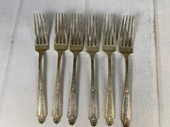 Six Antique Sterling Silver Forks By Whiting Manufacturing Corp, Cinderella Pattern (247 Grams)
