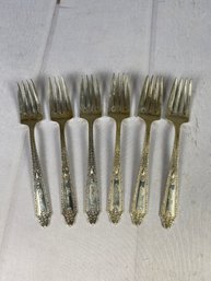 Six Antique Sterling Silver Salad Forks By Whiting Manufacturing Corp, Cinderella Pattern (191 Grams)