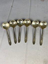 Six Antique Sterling Silver Soup Spoons By Whiting Manufacturing Corp, Cinderella Pattern (136 Grams)