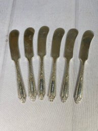Six Antique Sterling Silver Spreaders By Whiting Manufacturing Corp, Cinderella Pattern (158 Grams)