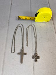 Lot Of Two Unique Sterling Silver Cross Necklaces With Chains- One Is A Saint James Cross