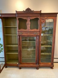Incredible Antique Or Vintage Solid Wood One-piece China Cabinet Or Hutch With One Small Drawer