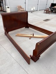 Wonderful Solid Wood Queen Sleigh Bed Frame With Cherry Colored Stain & Metal Accents