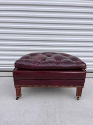 Classic Foot Stool Or Ottoman With Diamond Point Pattern In The Upholstery & Castors