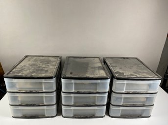 Three Plastic Storage Cases With Drawers And Contents