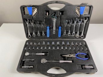 Tool Kit In Case With Ratchet Set, Wrench Set, Hex Wrenches, Pliers, And More