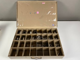 Metal Tool, Hardware Or Accessories Storage Box Or Case With Dividers And Several Sockets