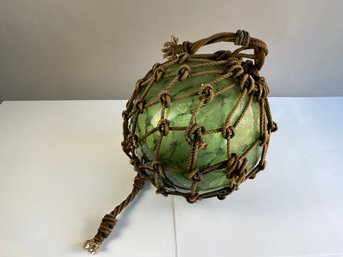 Antique Or Vintage Large Green Glass Buoy With Net