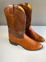 Beautiful Leather Two-tone Cowboy Boots, Size 11D, Chocolate Brown On Tan