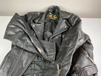 Black Men's Leather Motorcycle Jacket PLG Size 46