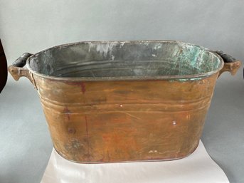 Vintage Copper Tub With Wood Handles