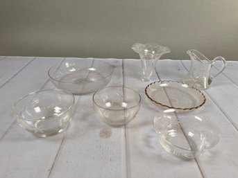 Large Lot Of Miscellaneous Etched Crystal Tableware - Includes Bowls, Serving Dish, And More
