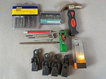 Lot Of Miscellaneous Tools, Including Flute Extractor Kit, Short Hammer, Small Metal Plane, Router Bit