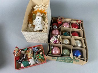 Set Of Vintage Ornaments, Tree Toppers & Figurines