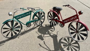 Metal Outdoor Teal & Red Welcome Bikes