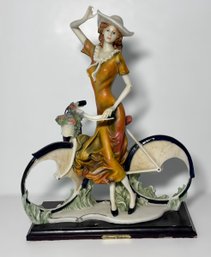 Beautiful Vintage Women On Bike Porcelain Figure By Fineart Collection