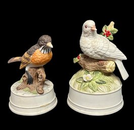 White Dove And Robin Musical Figurines - Set Of 2