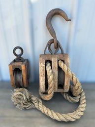 Antique Wood & Cast Iron Pulley Block