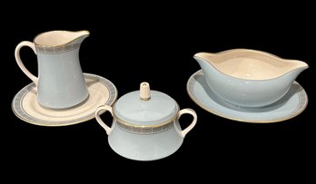 Beautiful Baby Blue And Gold Gorham Gravy Boat And Cream And Sugar Set