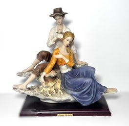 Vintage Porcelain Figure On Wood Pedestal By Fineart Collection