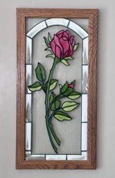 Red Rose Painted Glass Window Hanging Panel