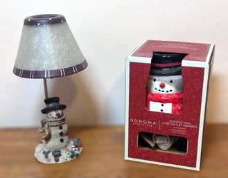 Snowman Winter Tea Light Candle Holder And Sonoma Scented Wax Cube Outlet