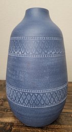 Gorgeous Blue Vase With A Unique Etched Design