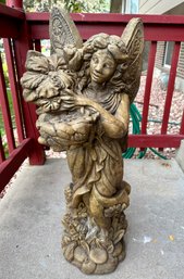 Large Cast Iron Angel With Flowers