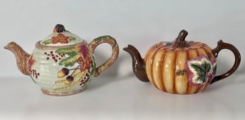 Fall Inspired Teapot And Hand Painted Pumpkin Teapot - Set Of 2