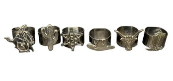 Unique Silver Tone Western Theme Napkin Rings - Set Of 6