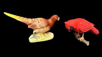 Perched Cardinal And Vintage Pheasant - Set Of 2