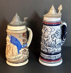 Rocky Mountain And Man Drinking Out Of A Stein Beer Steins - Set Of 2