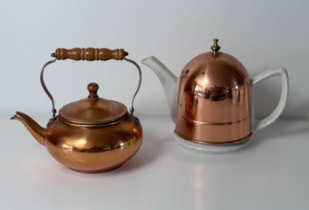 Unique Vintage Baker And Heart And Copper Coated Teapots - Set Of 2