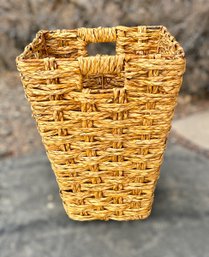 Natural Tan Wicker Decorative Basket W/ Handles