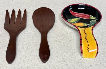 Chili Pepper Spoon Collector And Vintage Wooden Spoons - Lot Of 3