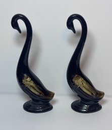 Beautiful Hand Painted Mid Century Modern Ceramic Swans