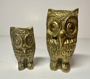 Vintage Brass Owl Paperweights - Set Of 2