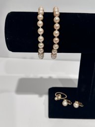 Monet Simulated Pearl Bracelets W/ Costume Pearl Earrings And Ring
